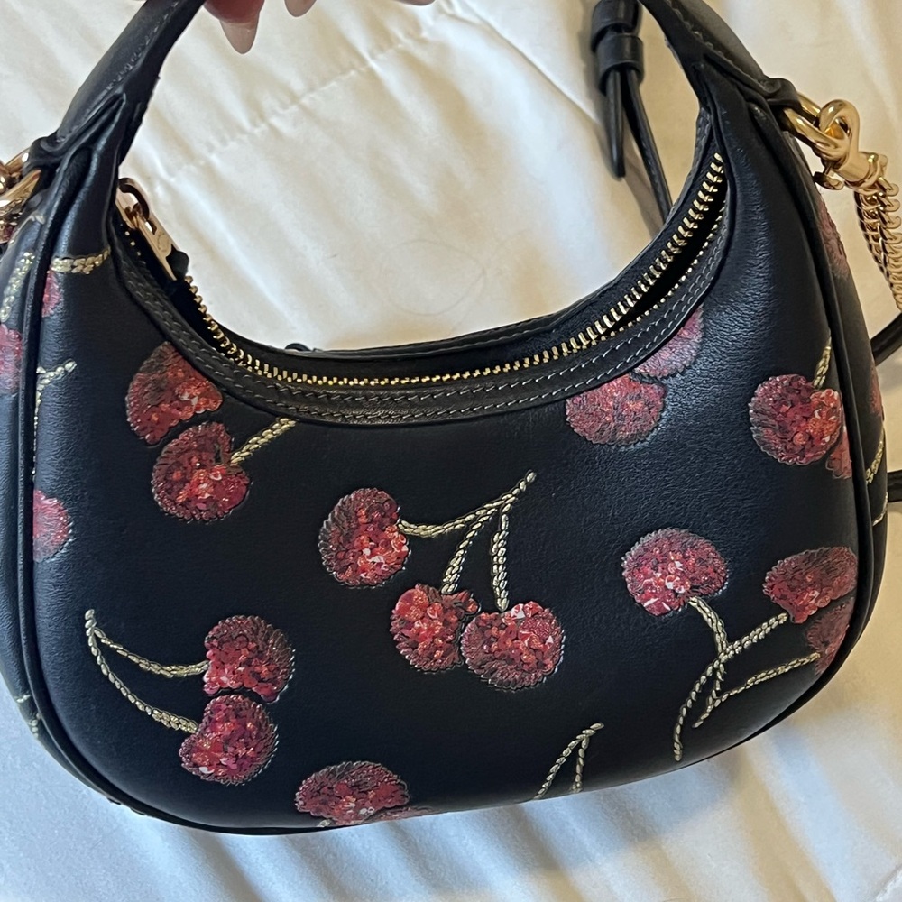 Coach Black Leather Shoulder Bag with Cherry Sequin Embroidery - Picture 4 of 6